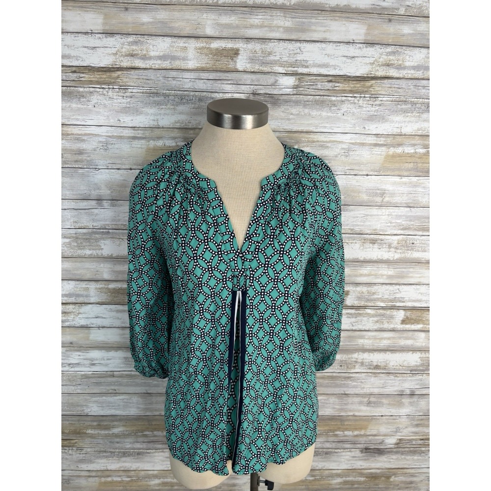 Crown & Ivy‎ Green & Navy Blouse - Women's Size Small